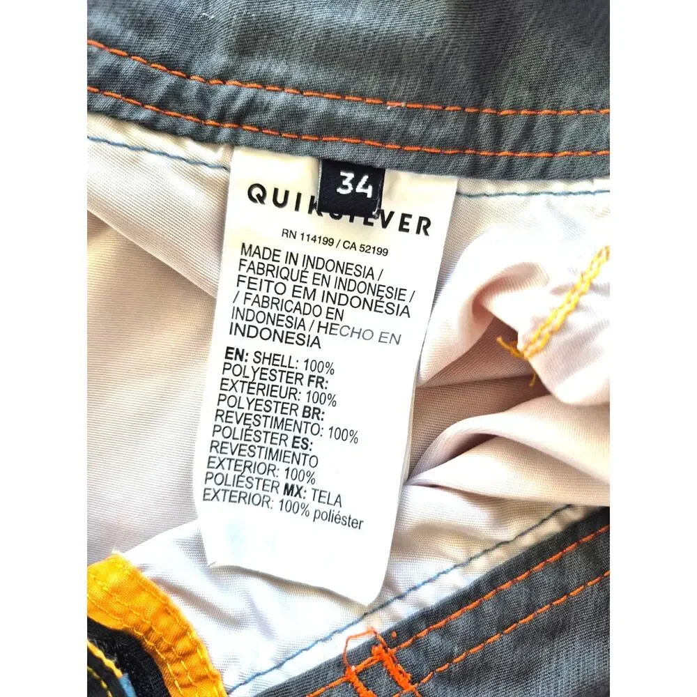 Quiksilver Mens Board Shorts Swim Trunks Sz 34 Colorful Orange Blue Logo Pocket